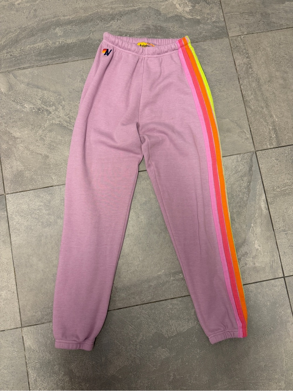 Aviator Nation Mauve Pink Green 5 Stripe Set Zip Up Hoodie Sweatpants Shorts XS - Picture 11 of 15
